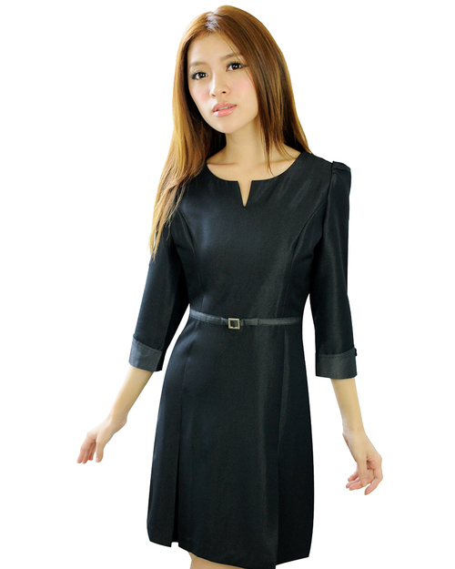 女洋裝 晶鑽黑 五分袖<span>HTY-303F-E ＃P.02</span>  |商品介紹|襯衫 / 西裝套裝 【現貨款】|西裝裙 YA TI 【現貨款】 女版