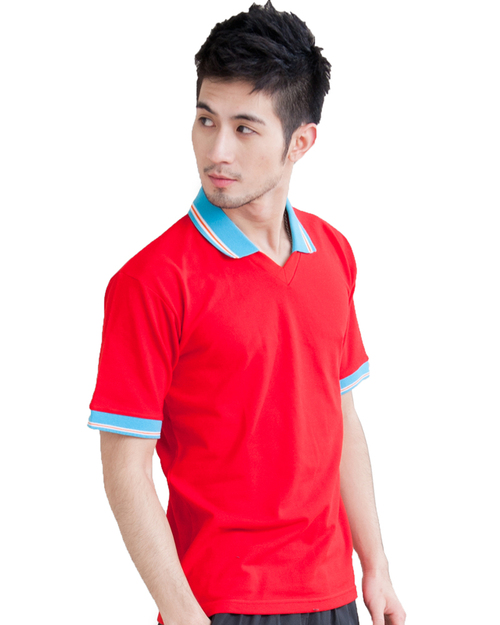 POLO衫訂製v領中性款-紅藍 <span>PCANB-B01-00209</span>  |商品介紹|POLO衫客製化【訂製款】|POLO衫短袖訂製中性版