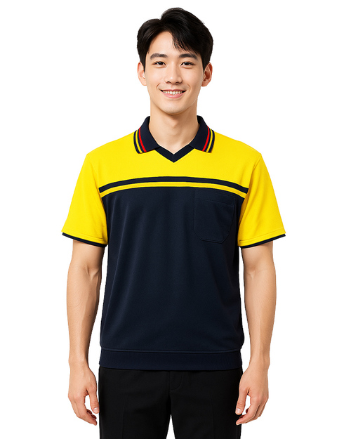 POLO衫 製款｜V領 短袖 中性｜丈青配黃｜<span>PCANB-B01-00211</span>