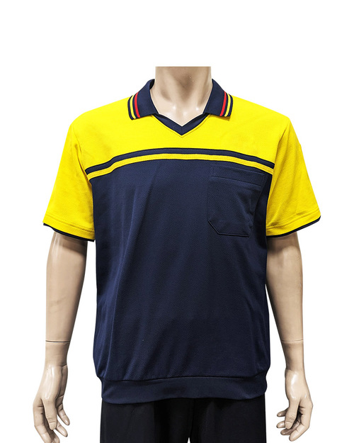 POLO衫 製款 V領 短袖 中性 丈青配黃 <span>PCANB-B01-00211</span>  |商品介紹|POLO衫客製化【訂製款】|POLO衫短袖訂製中性版
