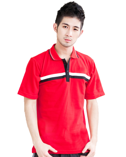 POLO衫中性訂製款休閒風-紅配白黑條紅領白黑條 <span>PCANB-P01-00232</span>