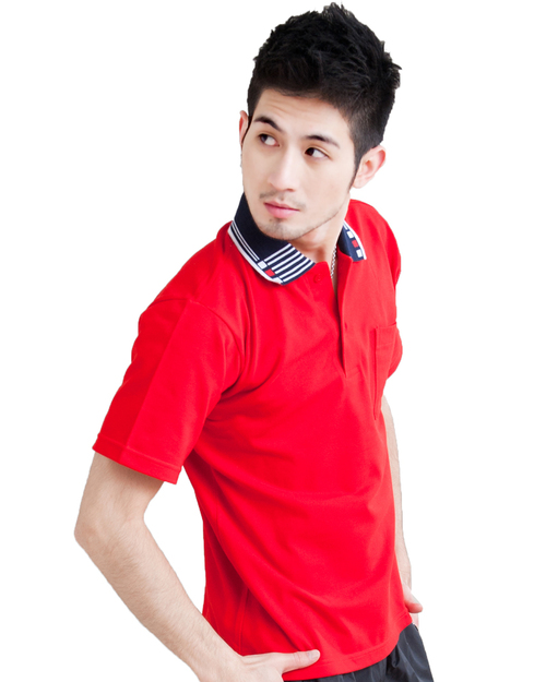 POLO衫中性訂製款有口袋-紅配丈青造型領 <span>PCANB-P01-00257</span>