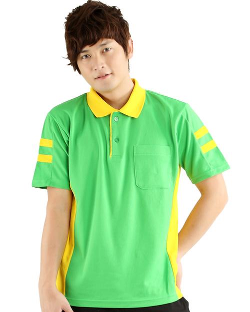 POLO衫 訂製款 有口袋 中性 果綠黃配黃雙線袖 <span>PCANB-P01-00266</span>