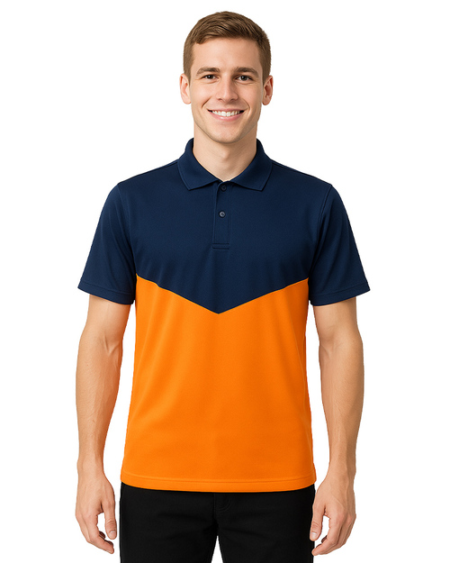 POLO衫短袖訂製｜V型接片橘配丈青｜<span>PCANB-P01-00487</span>