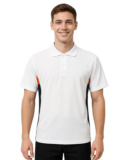 POLO衫短袖訂製｜腰側前後剪接｜白配桔黑｜<span>PCANB-P01-00489</span>