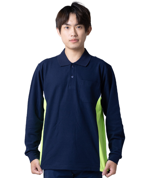 POLO衫長袖訂製-腰側前後剪接-丈青配白綠 <span>PCANB-P12-00490</span>  |商品介紹|POLO衫客製化【訂製款】|POLO衫長袖訂製中性版