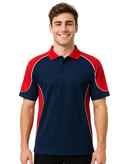 POLO衫短袖訂製｜肩膀腰側剪接出芽｜丈青配紅白｜<span>PCANB-P01-00491</span>