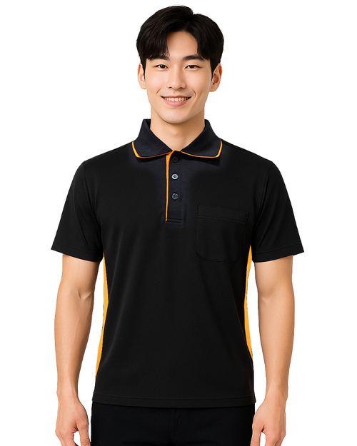 POLO衫短袖訂製｜雙領腰側剪接｜黑配桔｜<span>PCANB-P01-00493</span>