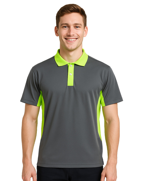 POLO衫短袖訂製｜袖子腰側剪接｜深灰配螢光綠｜<span>PCANB-P01-00494</span>