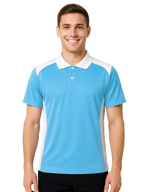 POLO衫短袖訂製｜肩腰側剪接門襟出芽｜水藍配白｜<span>PCANB-P01-00495</span>