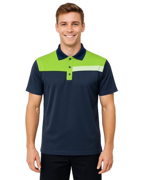 POLO衫短袖訂製｜前胸V型斜剪接｜丈青配果綠｜<span>PCANB-P01-00496</span>