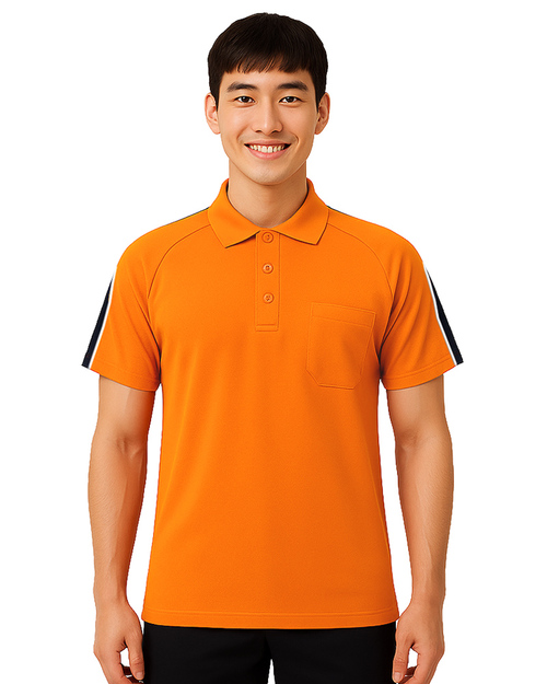 POLO衫短袖訂製｜斜袖剪接出芽｜橘配丈青白｜<span>PCANB-P02-00498</span>