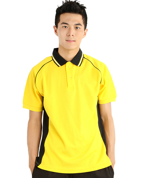 POLO衫訂製款束口斜袖中性-黃黑配黑領黃條 <span>PCANB-P11-00275</span>