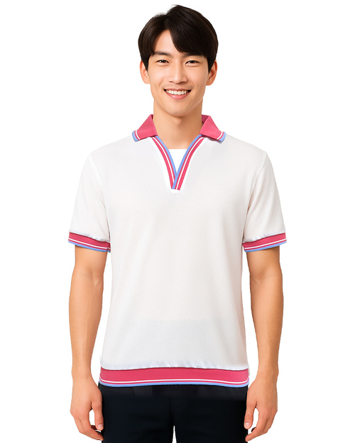 POLO衫訂製｜中性短袖 束口｜白底配桃紅｜<span>PCANB-P11-00477</span>