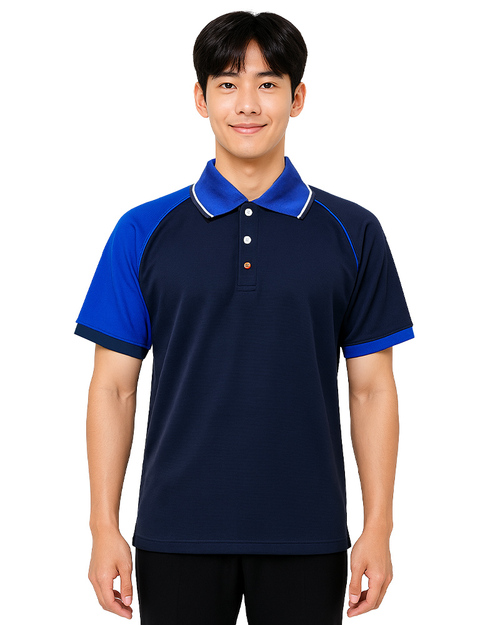 POLO衫訂製｜中性斜袖短袖｜束口-丈青配寶藍｜<span>PCANB-P11-00478</span>