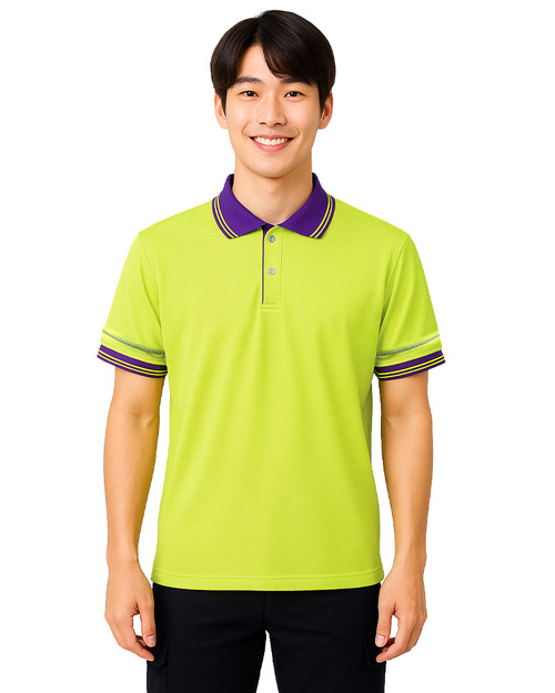 POLO衫訂製束口短袖｜袖子反光出芽 果綠配紫｜<span>PCANB-P11-00479</span>