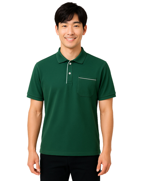 POLO衫訂製束口短袖｜門襟口袋肩出芽｜綠色配白｜<span>PCANB-P11-00480</span>