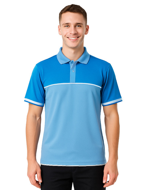 POLO衫訂製｜束口短袖｜中門襟剪接出芽｜翠藍配水藍｜<span>PCANB-P11-00481</span>