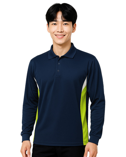 POLO衫長袖訂製｜腰側前後剪接｜丈青配白綠｜<span>PCANB-P12-00490</span>