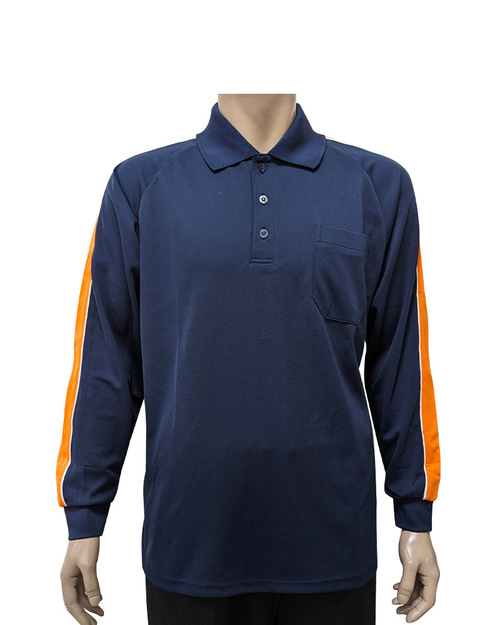 POLO衫長袖訂製-斜袖剪接出芽-丈青配橘白 <span>PCANB-P12-00492</span>  |商品介紹|POLO衫客製化【訂製款】|POLO衫長袖訂製中性版