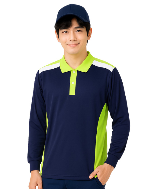 POLO衫長袖訂製-丈青配綠白 <span>PCANB-P12-00494</span>  |商品介紹|POLO衫客製化【訂製款】|POLO衫長袖訂製中性版