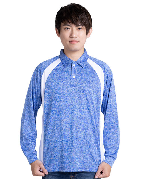 POLO衫長袖訂製-麻灰藍配白 <span>PCANB-P12-00495</span>  |商品介紹|POLO衫客製化【訂製款】|POLO衫長袖訂製中性版