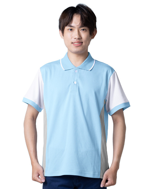 POLO衫短袖訂製-水藍配灰白 <span>PCANB-P21-00005b</span>  |商品介紹|POLO衫客製化【訂製款】|POLO衫短袖訂製中性版