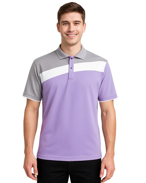 POLO衫訂製短袖｜斜片剪接造型｜雙袖款-粉紫配灰白｜<span>PCANB-S01-00421B</span>