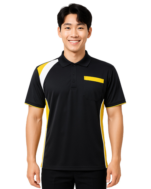 POLO衫短袖訂製｜造型接片雙袖款-黑配黃白｜<span>PCANB-S01-00438a</span>