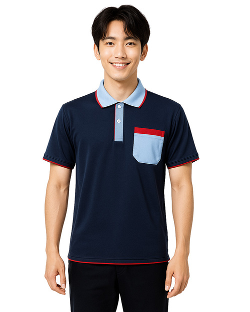 POLO衫訂製中性短袖｜中門襟加口袋｜丈青配水藍紅｜<span>PCANB-S01-00475</span>