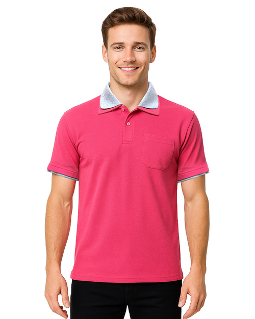 POLO衫訂製中性短袖｜雙領雙袖｜桃紅配灰｜<span>PCANB-S01-00477</span>