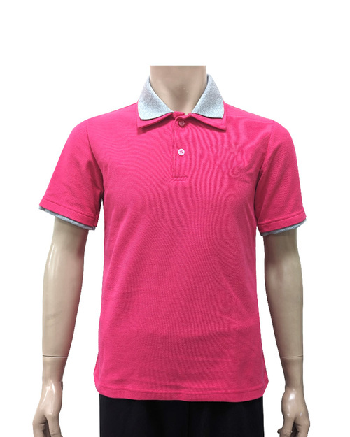POLO衫訂製中性短袖-雙領雙袖-桃紅配灰 <span>PCANB-S01-00477</span>  |商品介紹|POLO衫客製化【訂製款】|POLO衫短袖訂製中性版