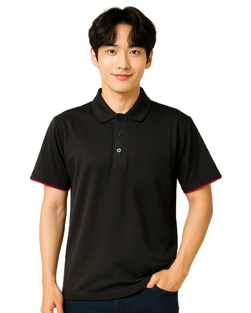 POLO衫短袖訂製 領座雙袖 黑配酒紅 <span>PCANB-S01-00483</span>  |商品介紹|POLO衫客製化【訂製款】|POLO衫短袖訂製中性版