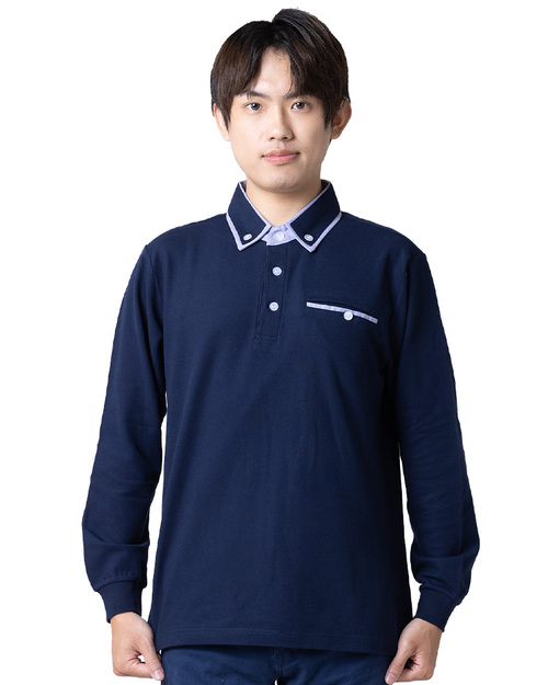 POLO 訂製 襯衫領 長袖 領座領釦 丈青 <span>PCANB-S02-00388</span>  |商品介紹|POLO衫客製化【訂製款】|POLO衫長袖訂製中性版