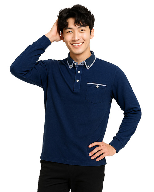 POLO 訂製｜襯衫領 長袖｜領座領釦 丈青｜<span>PCANB-S02-00388</span>