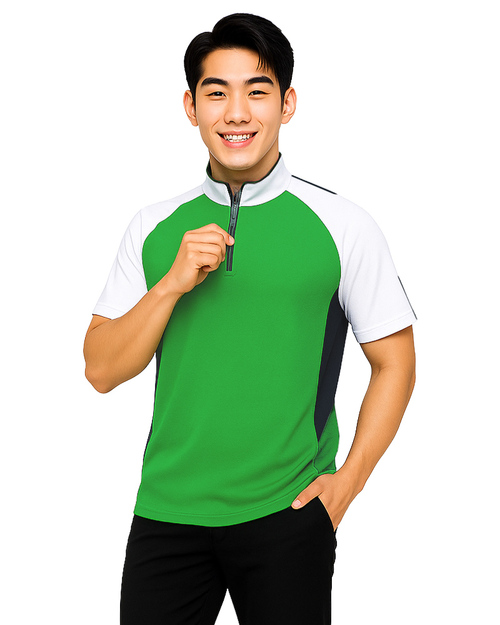 POLO衫訂製短袖｜拉鍊式立領衫｜綠配白｜<span>PCANB-S21-00479</span>