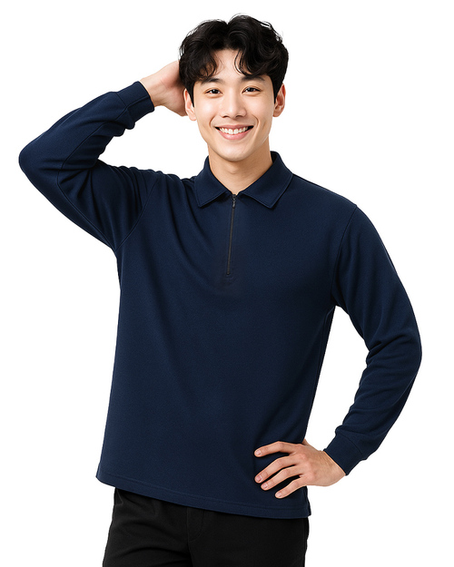 POLO 訂製長袖｜拉鍊領 丈青｜<span>PCANB-S22-00396</span>