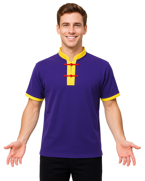 POLO衫訂製｜立領一字釦｜接袖紫配黃｜<span>PCANB-S41-00471</span>