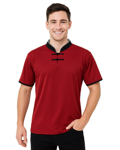 POLO衫訂製｜立領一字釦｜雙袖 暗紅配黑｜<span>PCANB-S41-00476b</span>