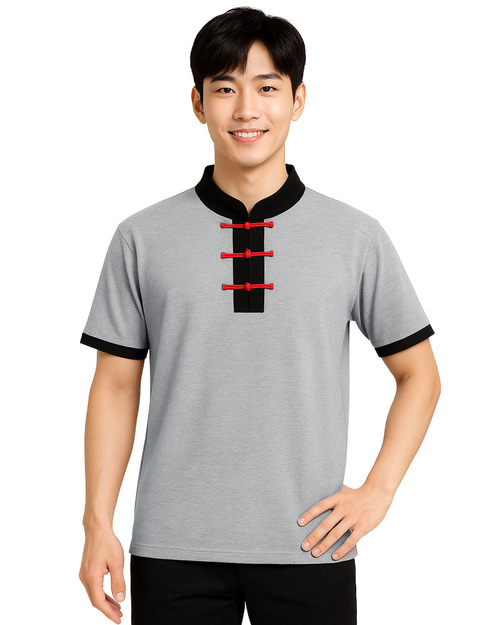 POLO衫訂製｜立領一字釦｜灰配黑｜<span>PCANB-S41-00481</span>