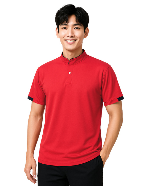 POLO衫訂製｜立領出芽｜剪接半袖 紅配黑｜<span>PCANB-S41-00482</span>