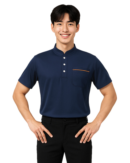 POLO訂製｜立領短袖 中性｜丈青配土黃｜<span>PCANB-S41-00484</span>