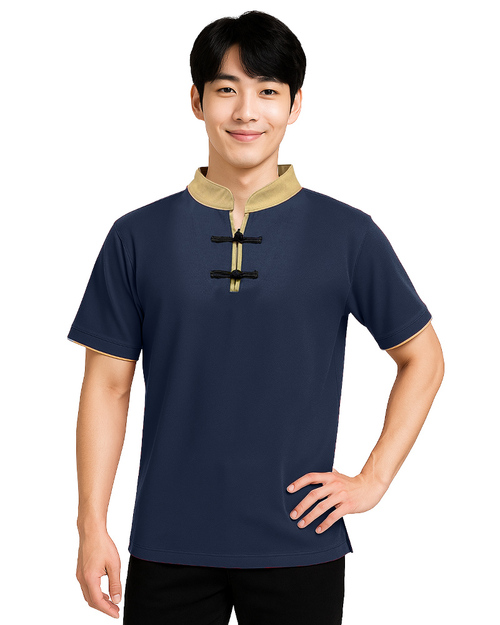 POLO訂製短袖｜立領一字釦｜丈青配土黃｜<span>PCANB-S41-00485</span>