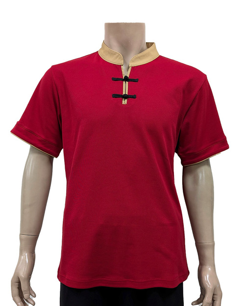 POLO 訂製 立領一字釦 短袖 中性  酒紅配土黃 <span>PCANB-S41-00485</span>  |商品介紹|POLO衫客製化【訂製款】|POLO衫短袖訂製中性版