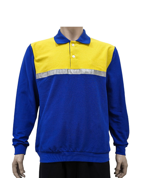 POLO衫訂製-銀灰反光條 寶藍配黃 <span>PCANB-S62-00489</span>  |商品介紹|POLO衫客製化【訂製款】|POLO衫長袖訂製中性版