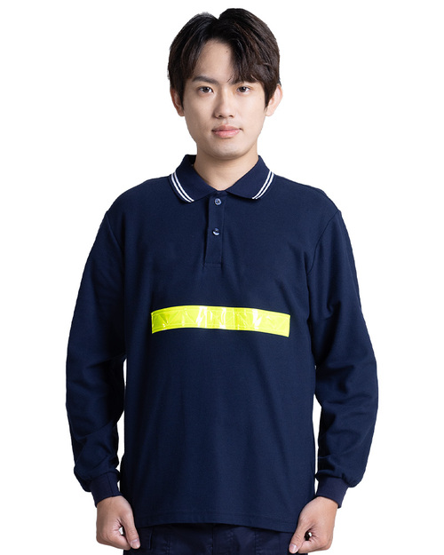 職安工作POLO衫-黃色反光條 丈青 <span>PCANB-S62-00491</span>  |商品介紹|POLO衫客製化【訂製款】|POLO衫長袖訂製中性版