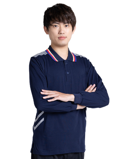 反光條工作POLO衫-銀灰反光條 側接V字形 丈青 <span>PCANB-S62-00492</span>  |商品介紹|POLO衫客製化【訂製款】|POLO衫長袖訂製中性版