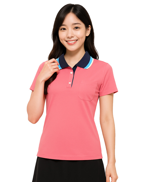 POLO訂製 短袖｜領配色款｜門襟出芽 粉桔配丈青｜<span>PCANG-P01-00485</span>