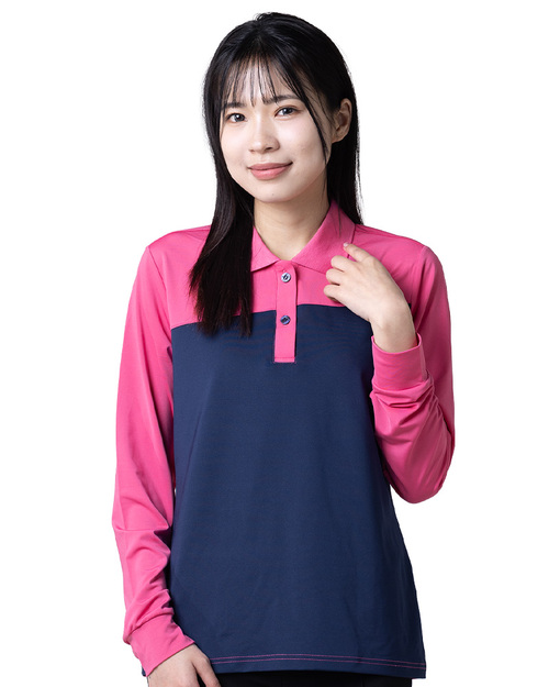 POLO衫長袖訂製-斜剪接-丈青配桃紅 <span>PCANG-P12-00456</span>  |商品介紹|POLO衫客製化【訂製款】|POLO衫長袖訂製腰身版