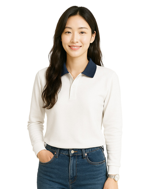 POLO衫長袖訂製-白配丈青 <span>PCANG-P12-00459</span>  |商品介紹|POLO衫客製化【訂製款】|POLO衫長袖訂製腰身版